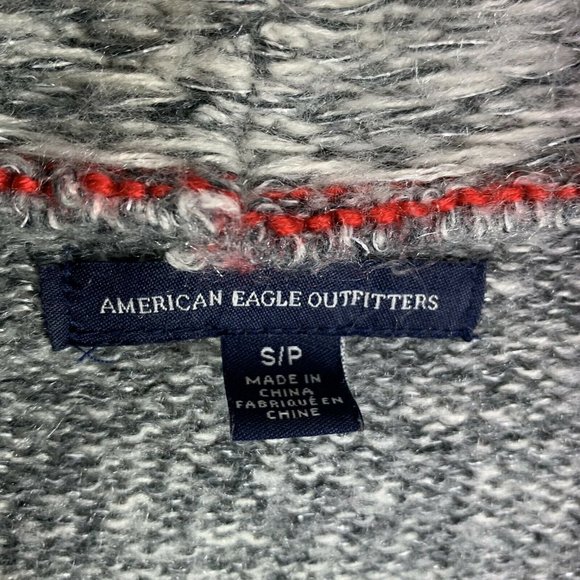 American Eagle Sweater Wrap size S Draped Waterfall Nordic Gray Red Shawl Collar - Picture 5 of 5
